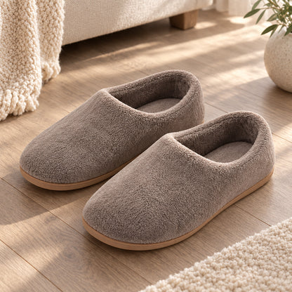 Climmatee Taupe Plush-Look Indoor Slippers with Soft Rounded Shape