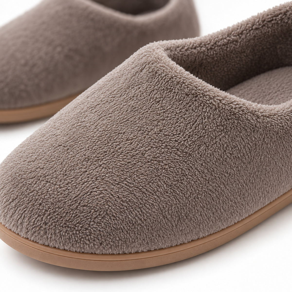 Climmatee Taupe Plush-Look Indoor Slippers with Soft Rounded Shape