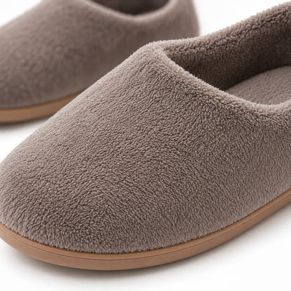 Climmatee Taupe Plush-Look Indoor Slippers with Soft Rounded Shape