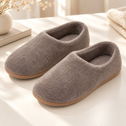 Climmatee Taupe Plush-Look Indoor Slippers with Soft Rounded Shape