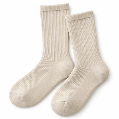 Climmatee Ivory Ribbed Warm Socks with Classic Crew Design