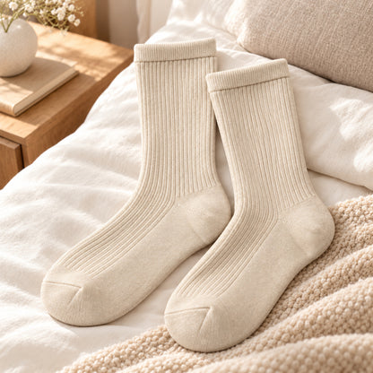 Climmatee Ivory Ribbed Warm Socks with Classic Crew Design
