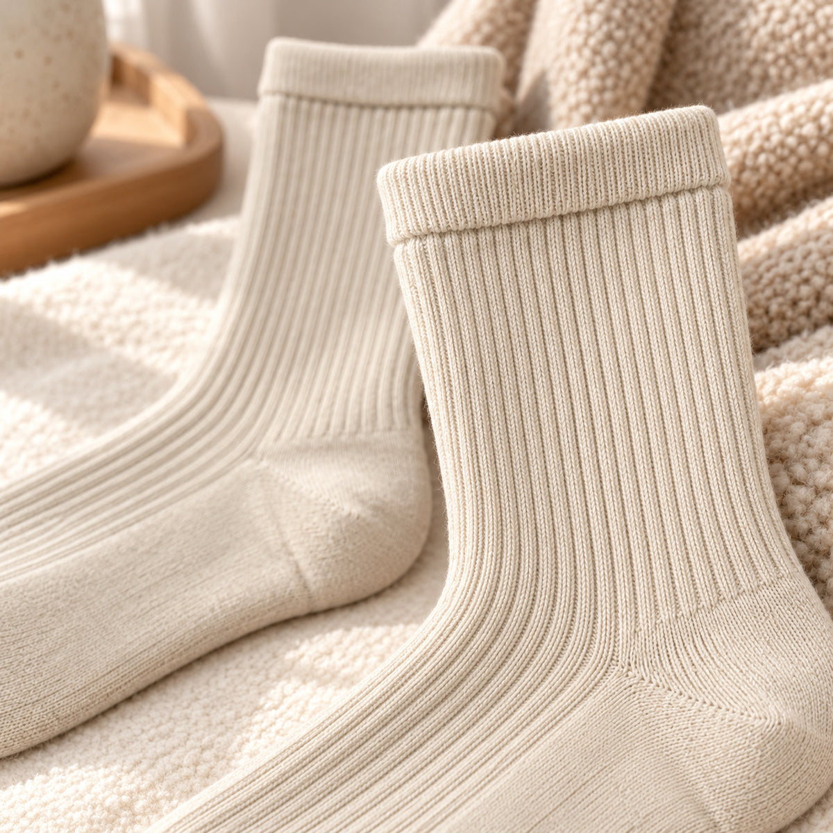 Climmatee Ivory Ribbed Warm Socks with Classic Crew Design