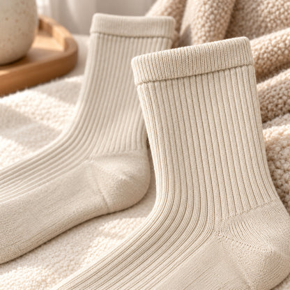 Climmatee Ivory Ribbed Warm Socks with Classic Crew Design