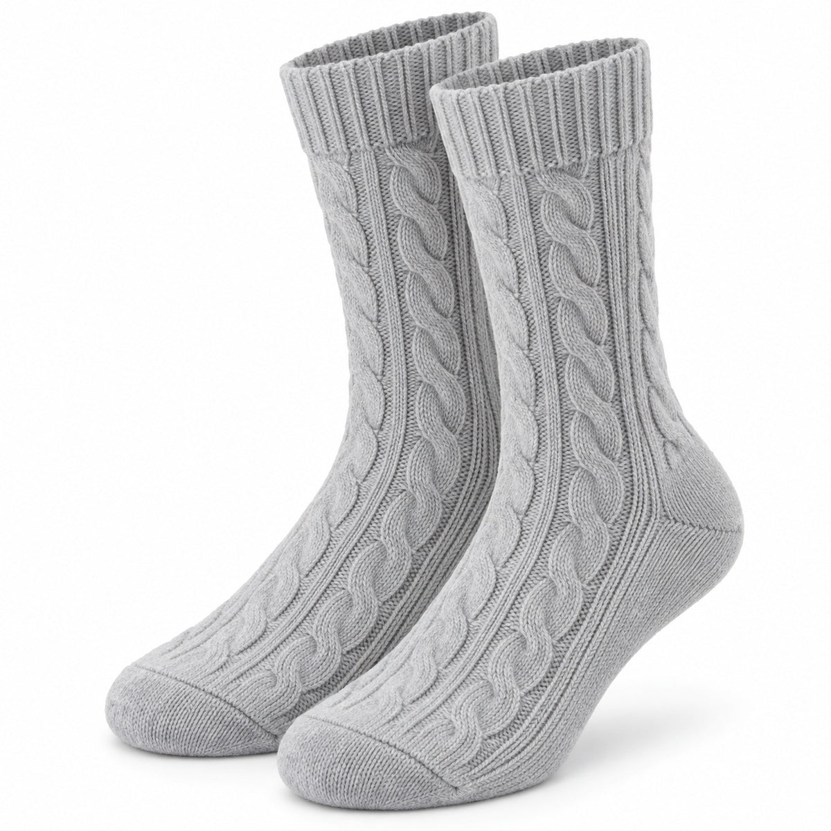 Climmatee Gray Cable Knit-Look Warm Socks with Ribbed Cuff Design