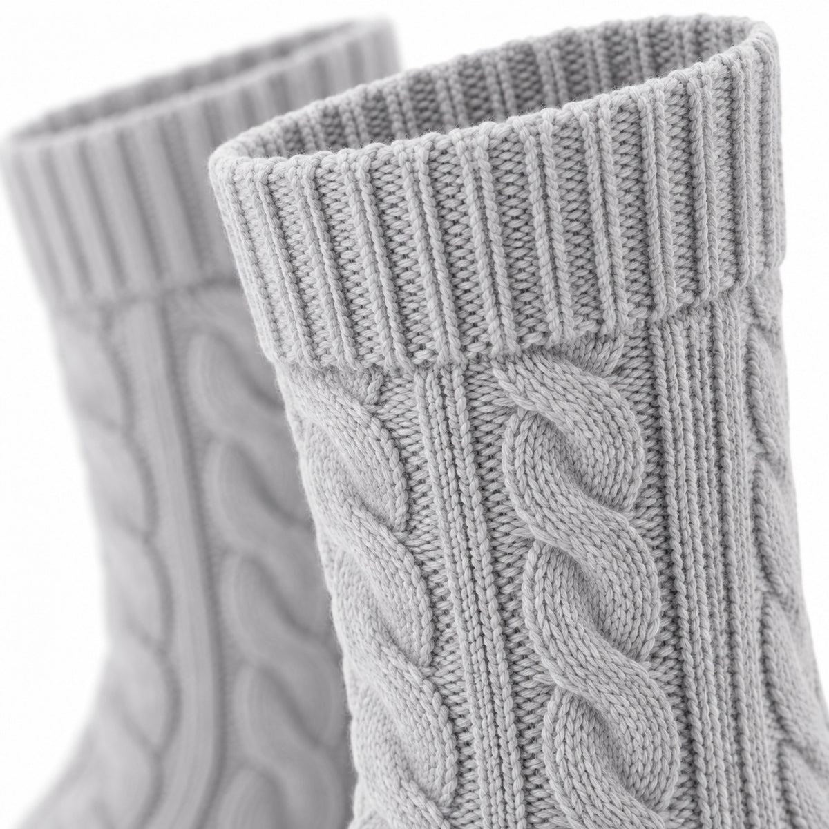 Climmatee Gray Cable Knit-Look Warm Socks with Ribbed Cuff Design