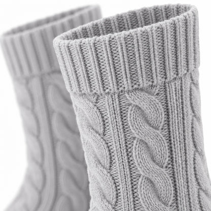 Climmatee Gray Cable Knit-Look Warm Socks with Ribbed Cuff Design